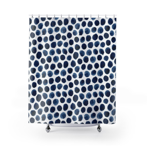 Large Indigo and Blue Watercolor Polka Dot Pattern Shower Curtains