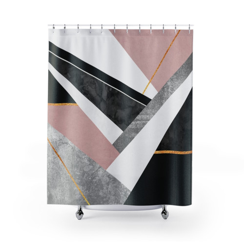 Geometric Lines and Layers Shower Curtain
