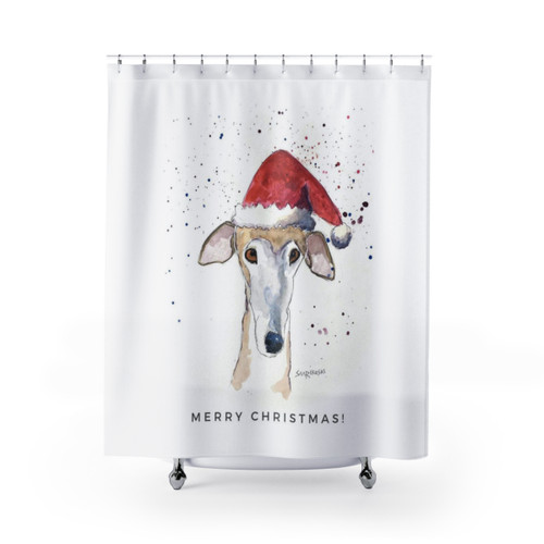 Brindle Greyhound Christmas Shower Curtains