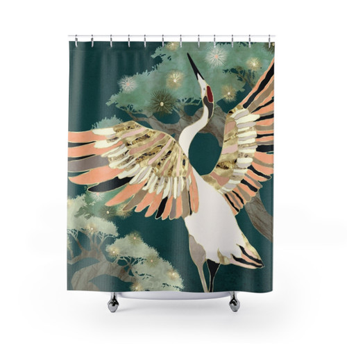 Golden Crane Shower Curtain - Nature Inspired Design
