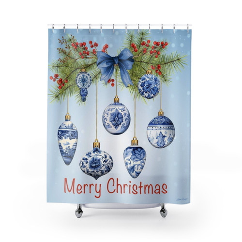Blue Chinoiserie Christmas Shower Curtains