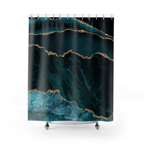 Modern Faux Malachite Marble Shower Curtain