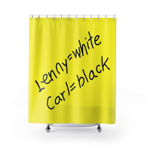 Simpsons-themed shower curtains featuring Lenny's white and Carl's black designs