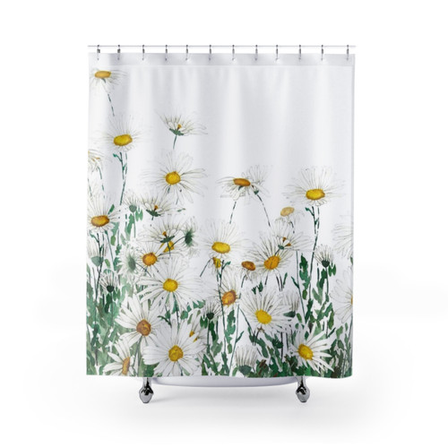 Hand Painted White Daisy Shower Curtain