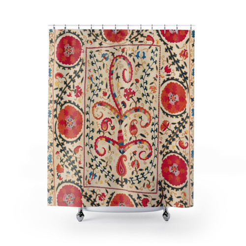 Kermina Suzani Embroidered Boho Shower Curtain
