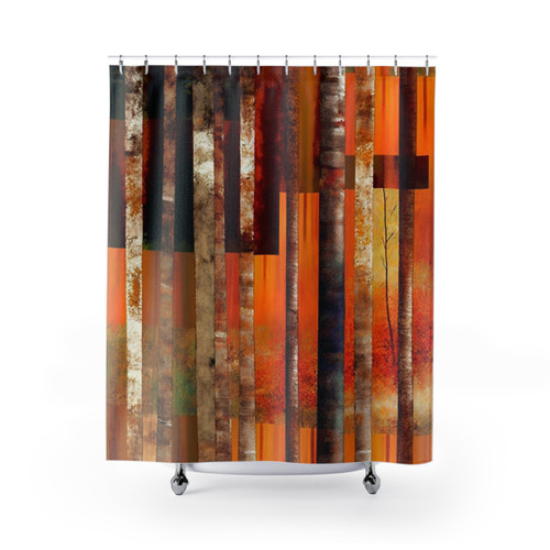 Abstract Forest Orange Stripes Shower Curtains