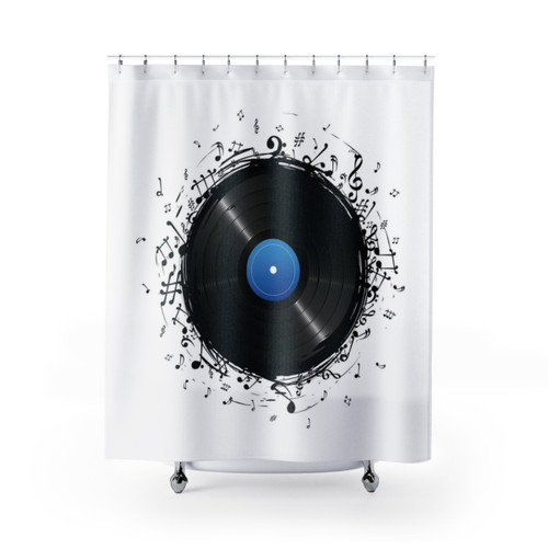 Vinyl Record Music Notes Shower Curtain
