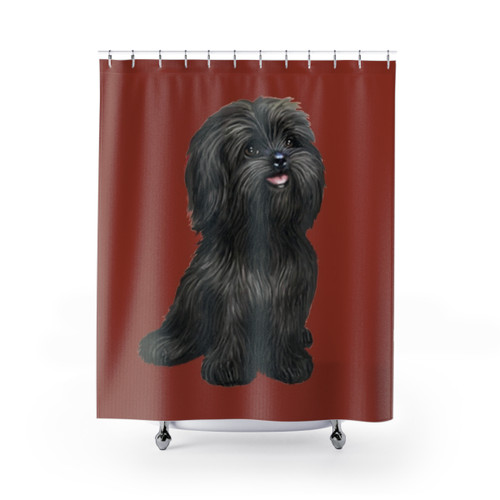 Shih Tzu Shower Curtains featuring a cute black cartoon dog art design
