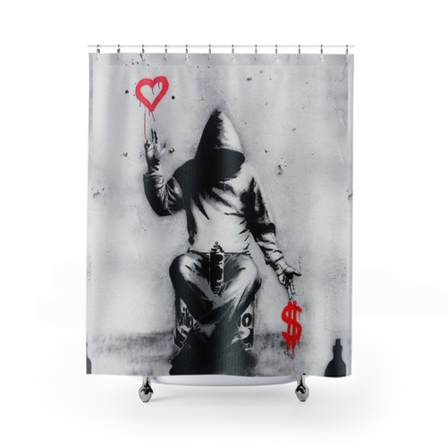 Banksy Love Over Money Iconic Street Art Shower Curtains