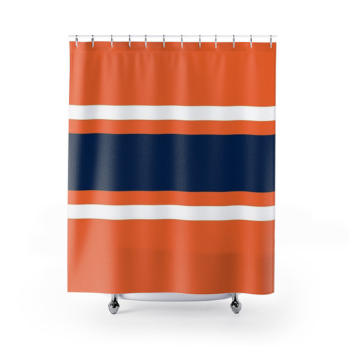 Orange, White and Navy Striped Shower Curtains