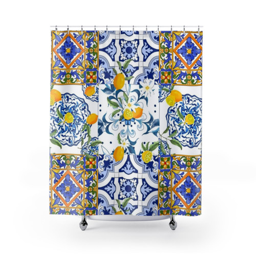 Summer Citrus Mosaic Shower Curtain