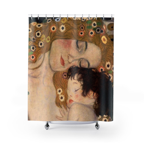 Colorful Gustav Klimt Shower Curtains featuring The Three Ages of Woman