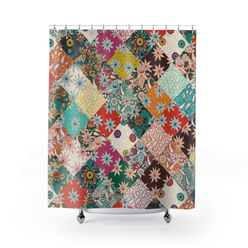 Patchwork Shower Curtains with Boho Floral Design