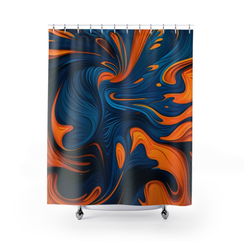 Abstract oil painting shower curtain with vibrant orange and blue colors