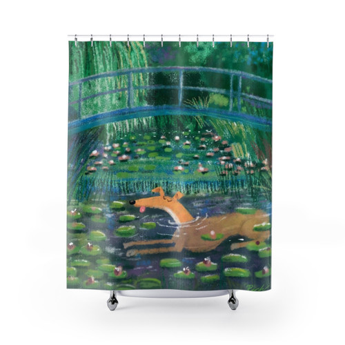Greyhound Shower Curtains featuring Impressionist-style dog illustrations