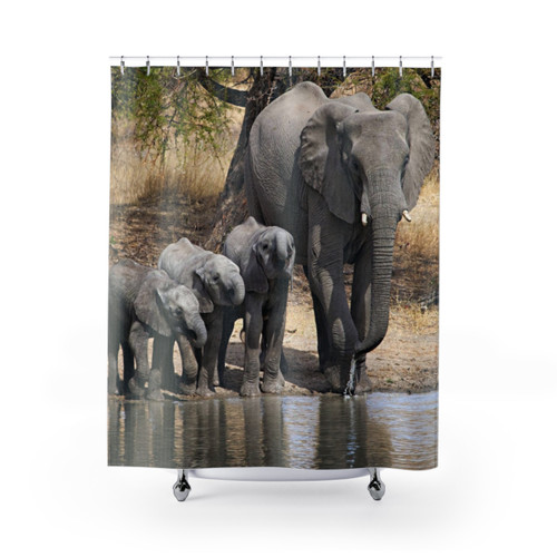 Elephant Mom and Babies Shower Curtains