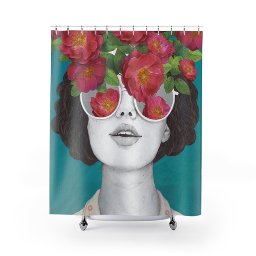 Floral Watercolor Shower Curtain with Rose Accents