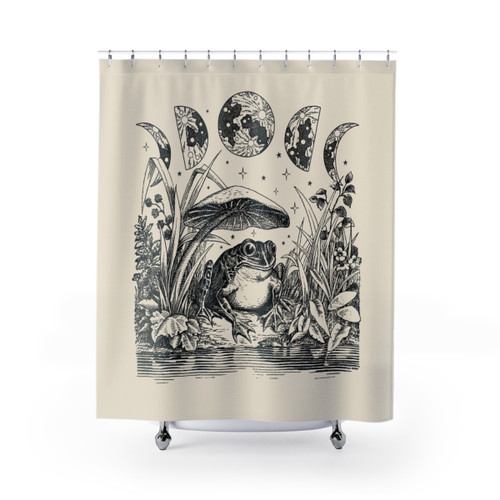 Cottagecore Frog Shower Curtain with Whimsical Design
