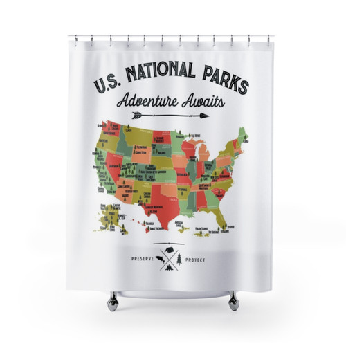 National Parks Vintage Shower Curtain with All 63 Parks Design
