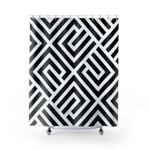 Black and White Labyrinth Tiles Pattern Shower Curtains
