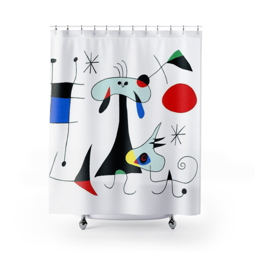 Abstract Surrealism Shower Curtains inspired by the artwork of Joan Miró