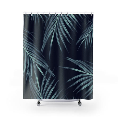 Blue Palm Leaves Tropical Shower Curtain