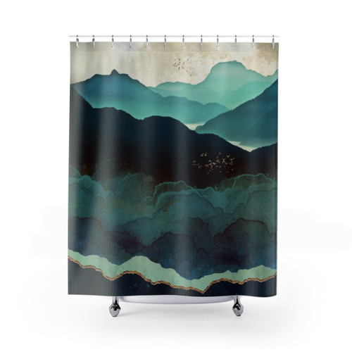 Indigo Mountains Watercolor Shower Curtain