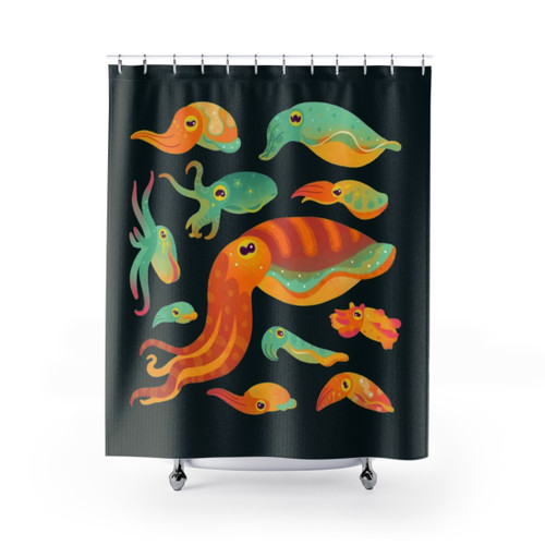 Cuttlefish Dark Shower Curtains with Unique Oceanic Design