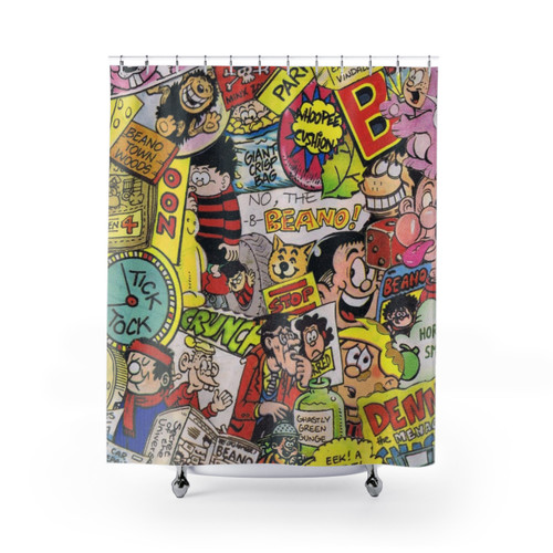 Beano Shower Curtains featuring Cartoon Characters and Collage Designs