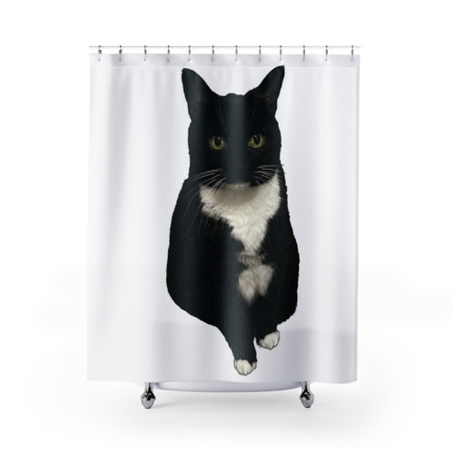 Black and white tuxedo cat shower curtain design