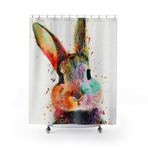Cute Rabbit Watercolor Shower Curtain
