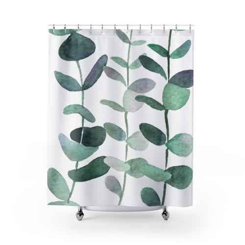 Watercolor Shower Curtain with Botanical Eucalyptus Leaves Design
