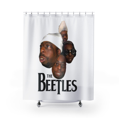 Beetlejuice-inspired shower curtain with quirky design