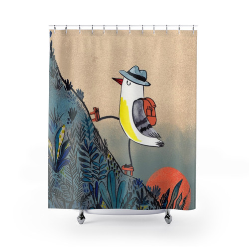 Mountain hiker bird at sunrise shower curtain
