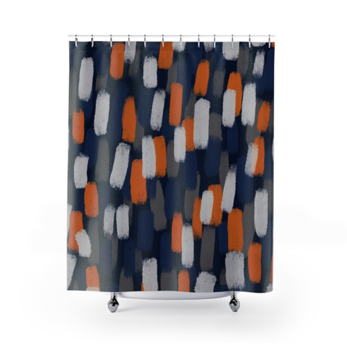 Abstract, Orange and Blue Paint Brush Effect Shower Curtains