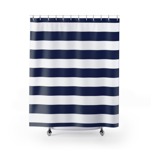 Navy Blue and White Striped Shower Curtains