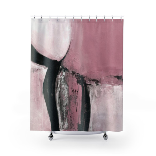 Abstract pink and black modern art shower curtains