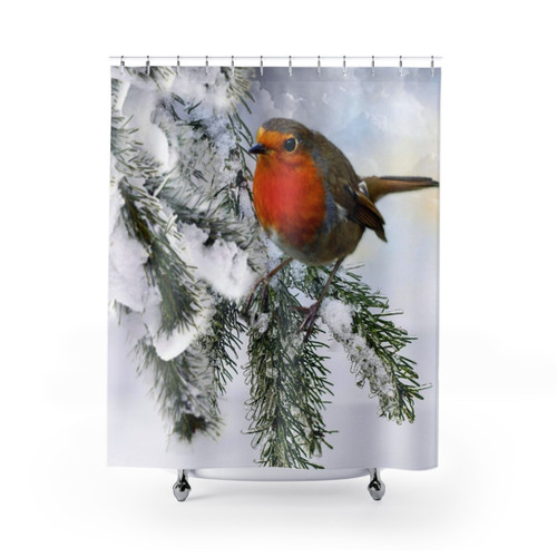 Robin in Snow Shower Curtain - Featuring a Festive Bird Design