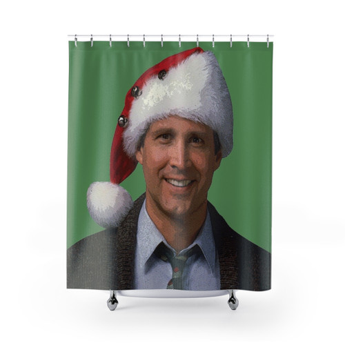 National Lampoon's Christmas Vacation Shower Curtain featuring Clark Griswold and Santa Hat