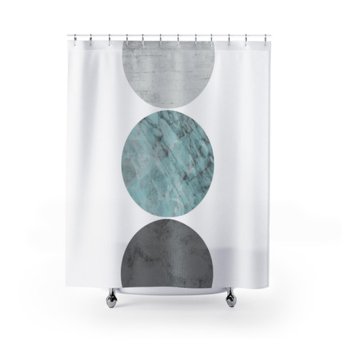 Modern 3 Circles Teal and Gray Shower Curtain