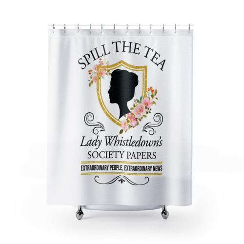 Bridgerton Floral Shower Curtain Featuring Lady Whistledown's Society Papers