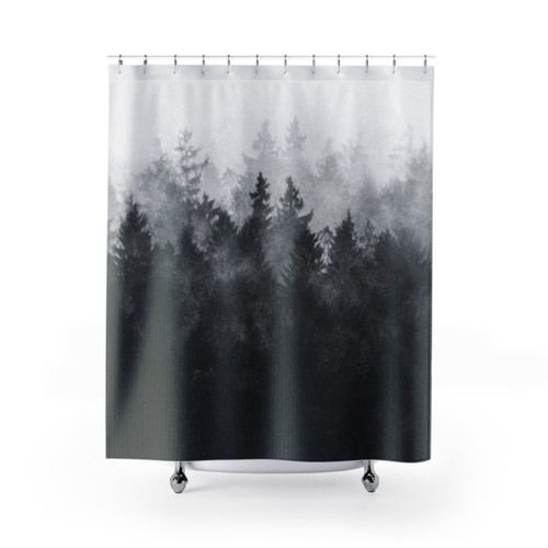 Gothic forest shower curtain with nature watercolor design