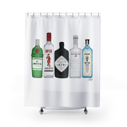Gin Bottles Illustration Shower Curtains