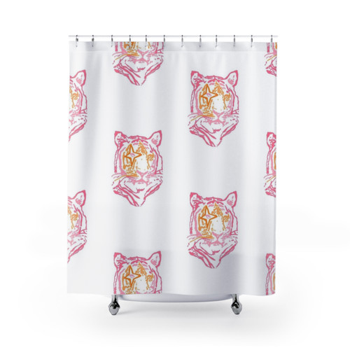 Pink and Orange Star Tiger Shower Curtain