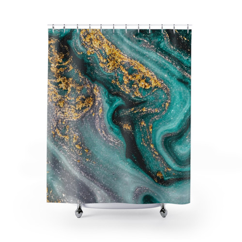 Turquoise and Gold Marble Shower Curtains - Modern Abstract Art