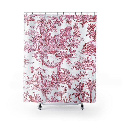 Red Toile French Countryside English Shower Curtains