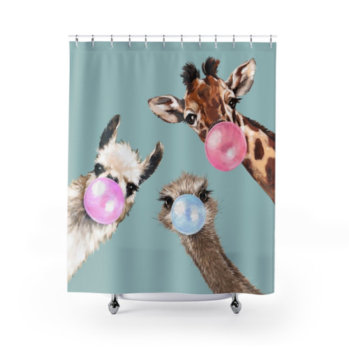 Whimsical Bubble Gum Animal Shower Curtains