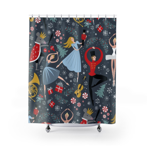 Nutcracker Ballet Shower Curtains featuring Clara, dancers, and mice