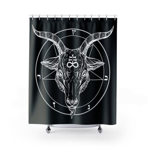 Occult Satanist Symbols Shower Curtain with Baphomet Goat Head