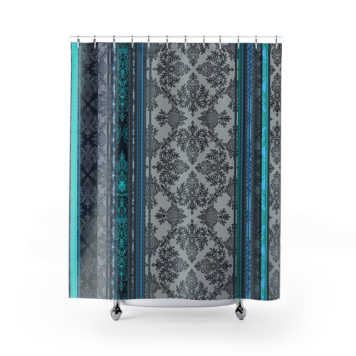 Teal, Aqua and Gray Vintage Bohemian Wallpaper Shower Curtain